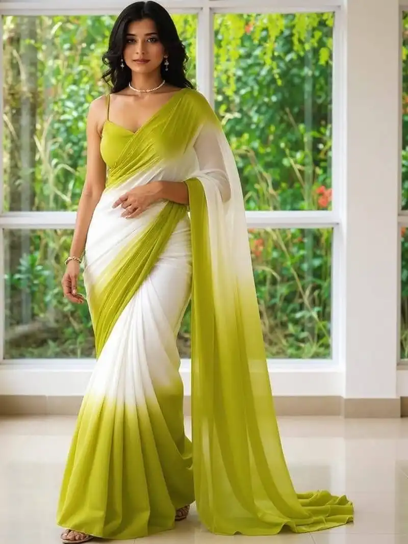 Citrus Green & Ivory Ombre Contemporary Saree
